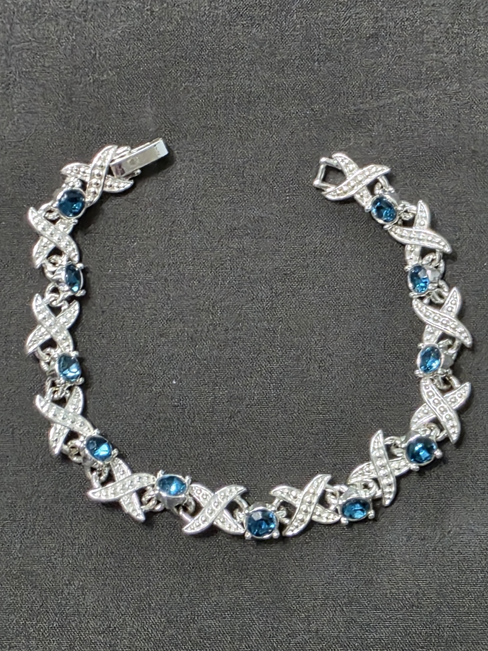 Estate Silver-Tone Tennis Bracelet - Blue Stones - 298